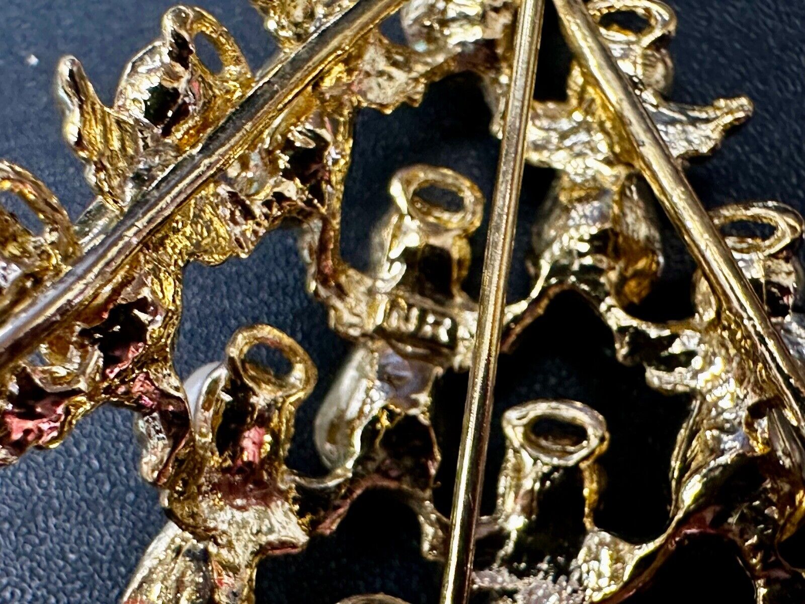 Angel Christmas Tree with Faux Pearls Vtg. Gold Tone Brooch Pin by Ninna Ricci
