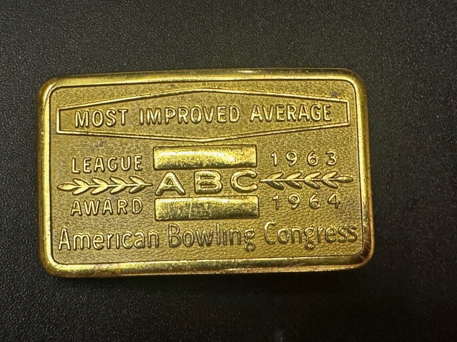 ABC Bowling League Award Trophy 1963 - 64 Belt Buckle RARE Most Improved Average