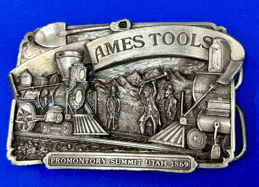 Ames Tools Promontory Summit Utah 1869 Train vintage 1972 Siskiyou belt buckle