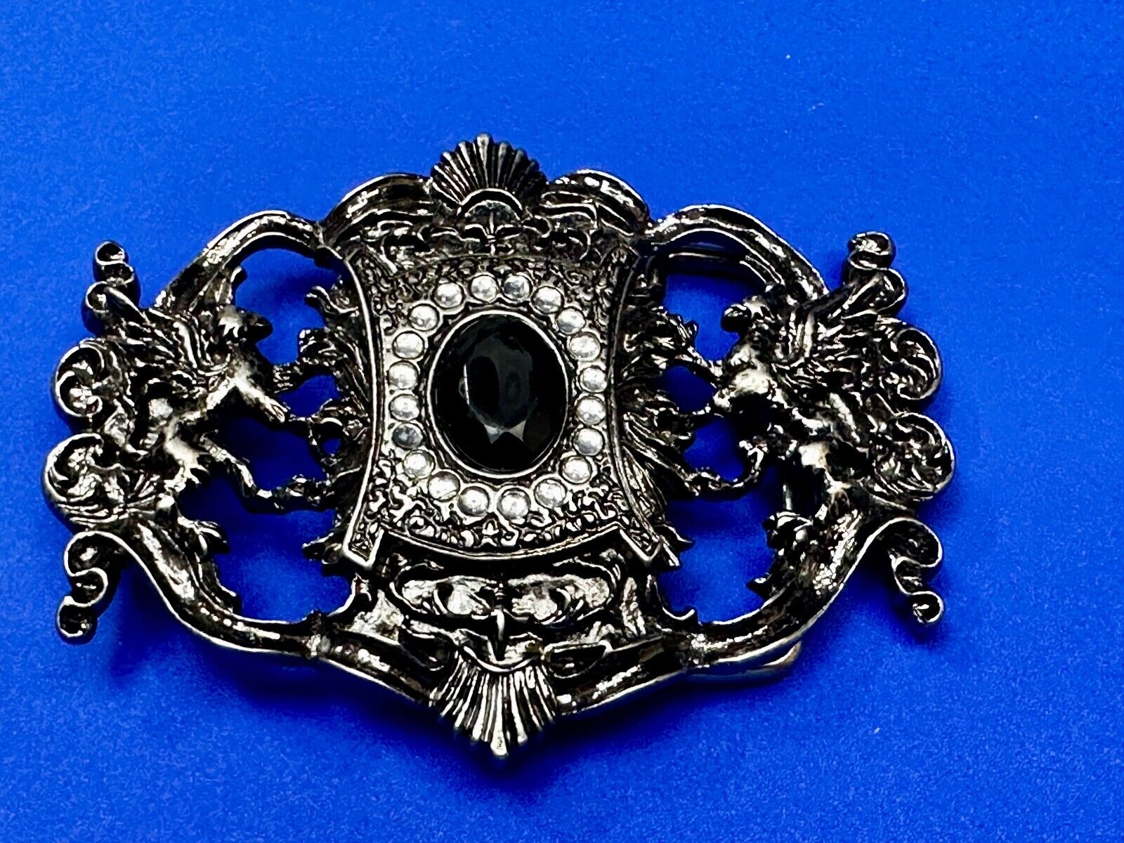 Victorian Style Black Rhinestone Centerpiece Vintage See Through Belt Buckle