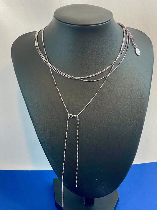 Beautiful 80R 8 Other Reasons Multi Layer Silver Tone Ball Lariat Necklace 