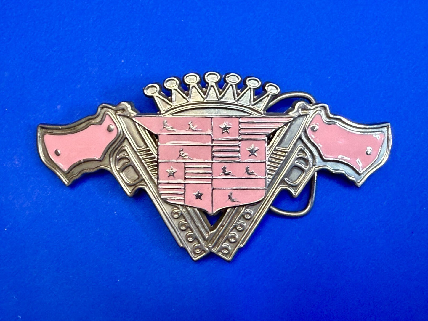 90's Pink Guns Caddy Crest Crown Cadillac Logo Emblem Belt Buckle by 187 INC