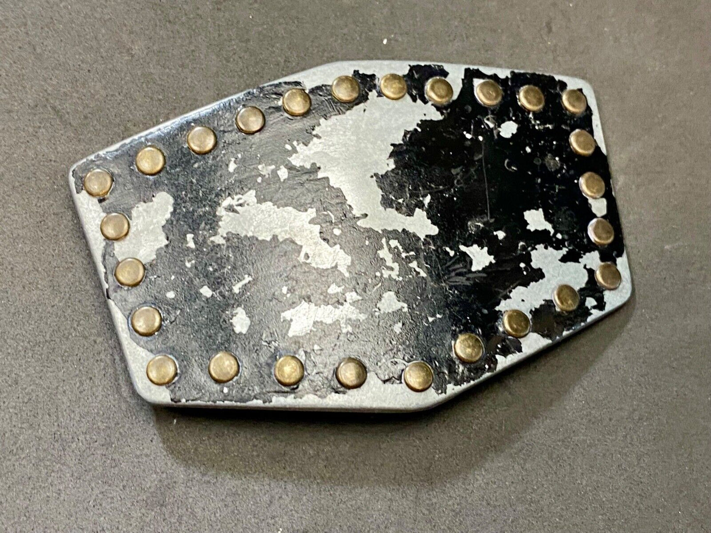 used metal studded black faded paint belt buckle for your craft or project