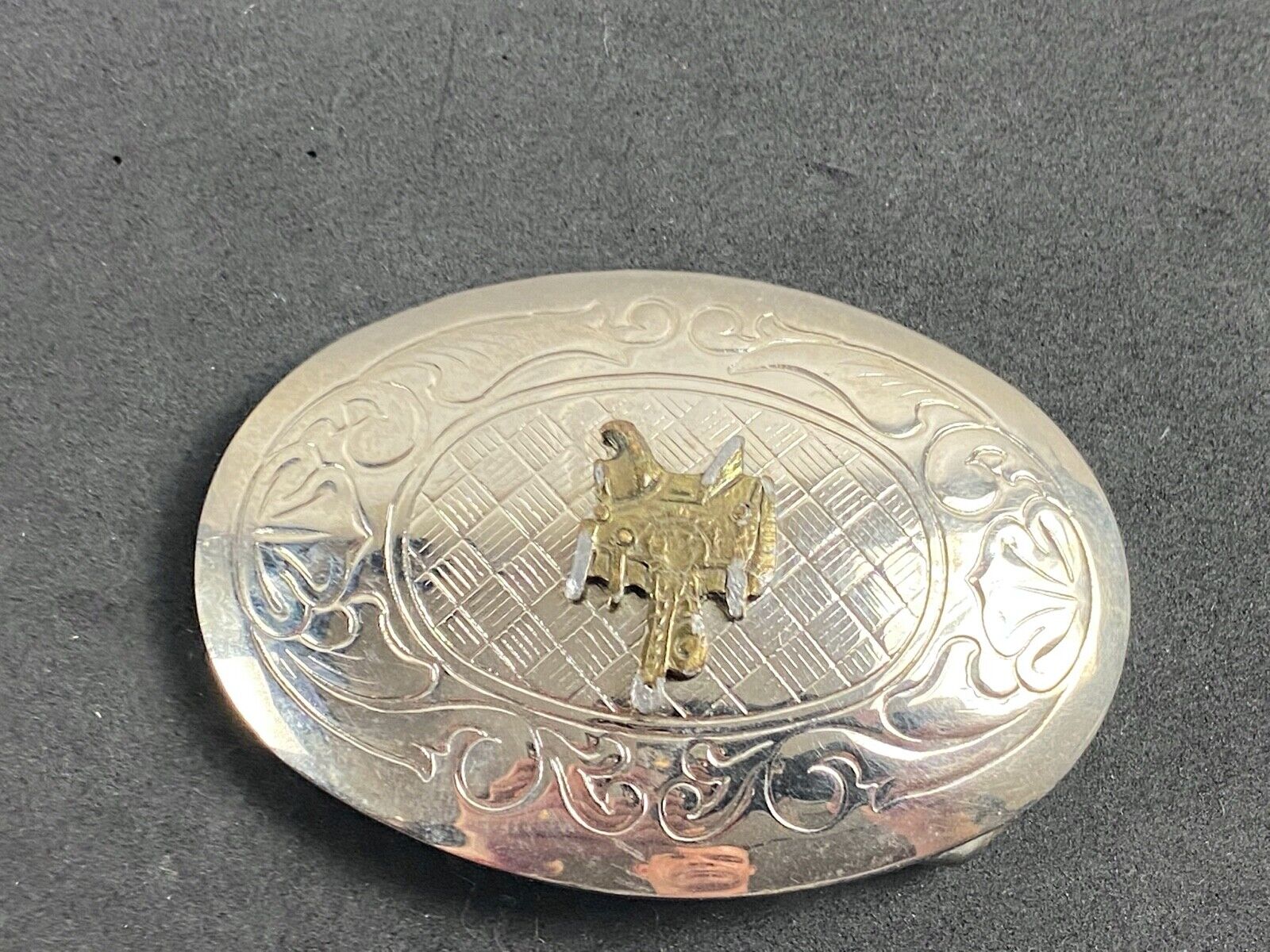 Vintage Horse Saddle Western Belt Buckle - Two Tone - Quality! Usa Made 