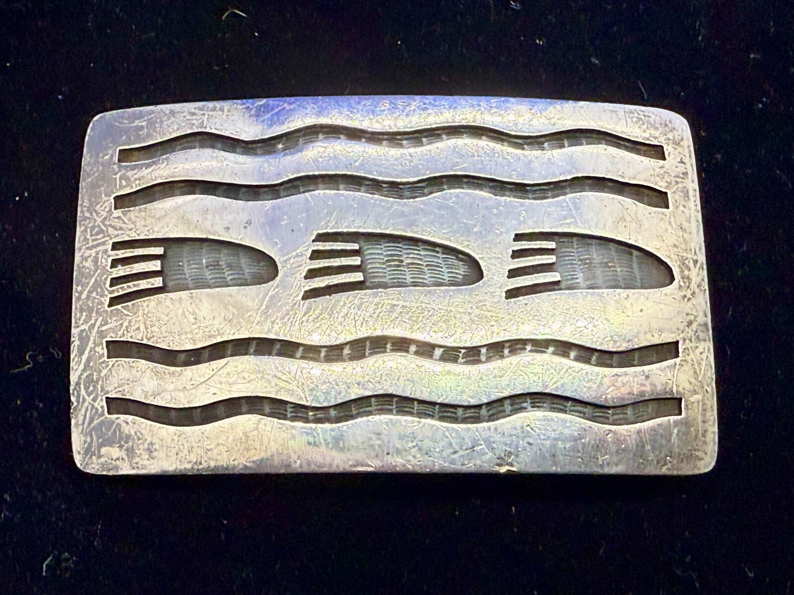 Bear Paw Print Native American Indian Art Pattern Belt Buckle - See Makers Marks