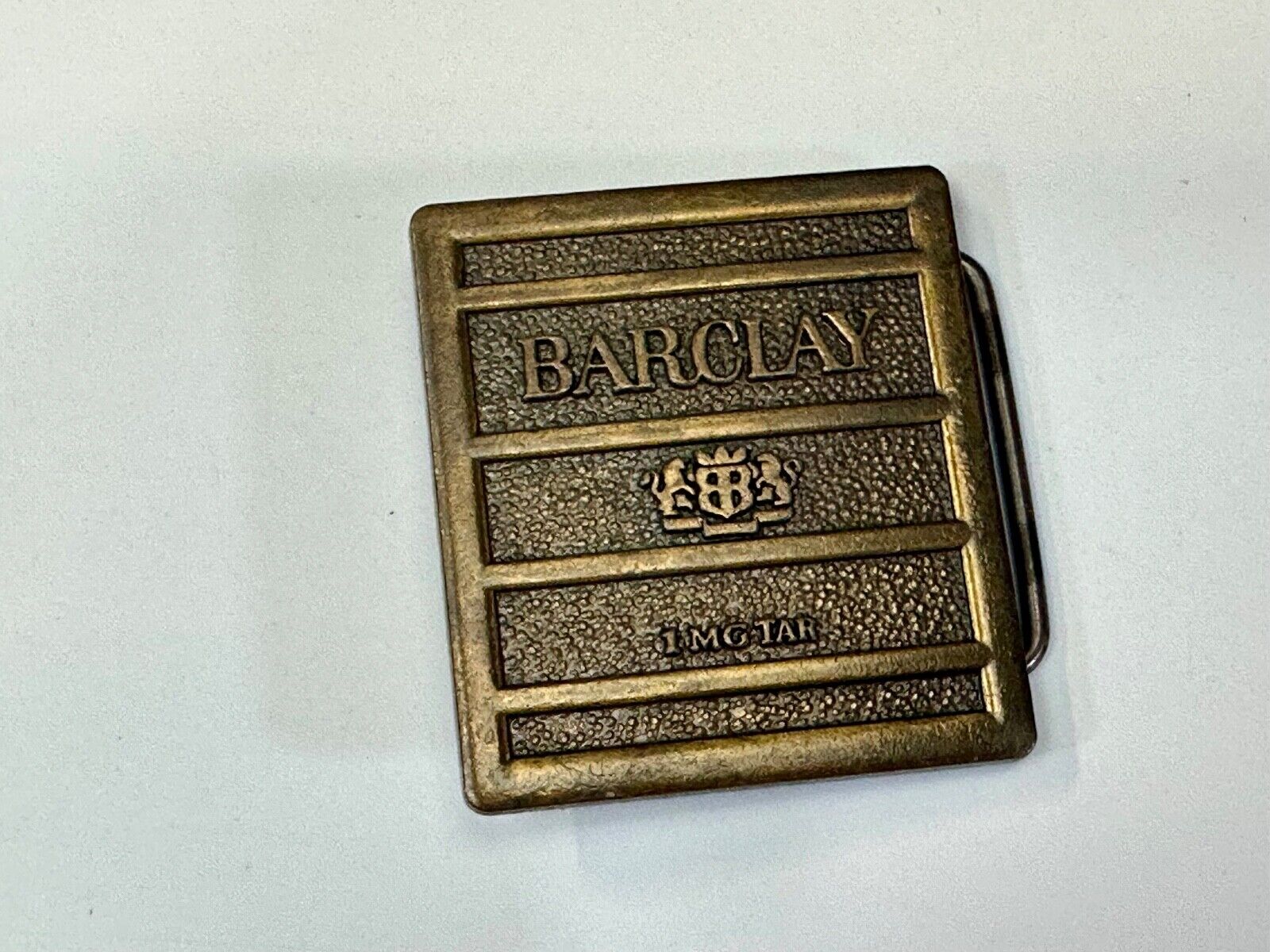 1970's Barclay Cigarettes Tobacciana RJ Reynolds Box Label 1mg Tar belt buckle