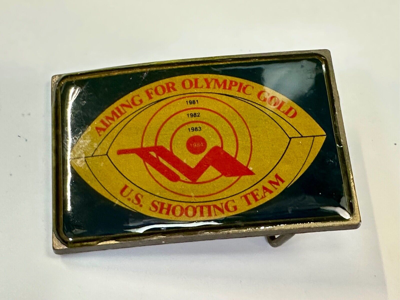 Aiming for Olympic Gold US shooting team 1984 belt buckle