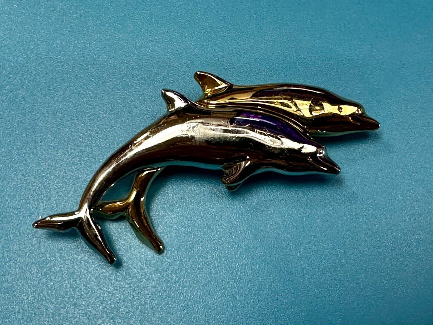 Two Dolphin's Figural Silver & Gold Tone Vintage Brooch Pin by Liz Claiborne