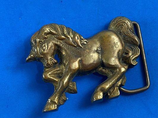 Unicorn Solid Brass Hippy Style Belt Buckle - Signed 6189 Taiwan