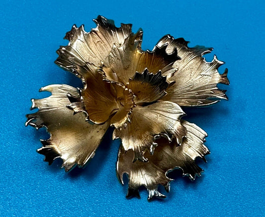 Beautiful Carnation Flower Cutout Gold Tone Brooch Pin Signed by Giovanni