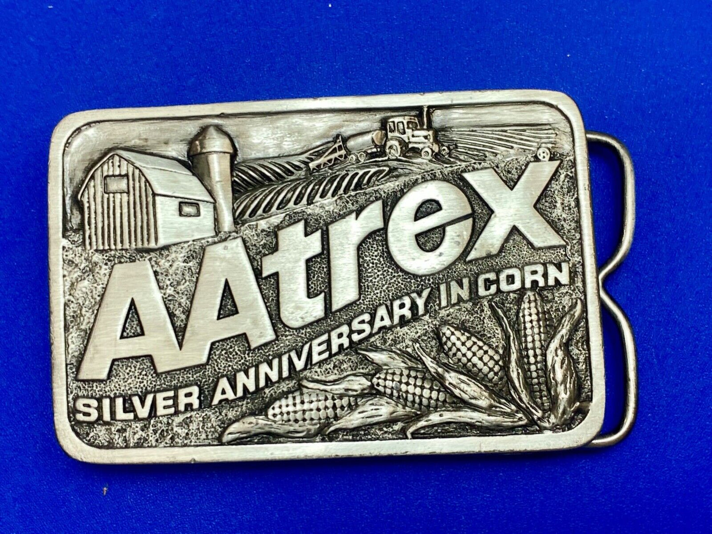 AAtrex Silver Anniversary in Corn Belt Buckle 3.5" Herbicide Farming Farm Barn