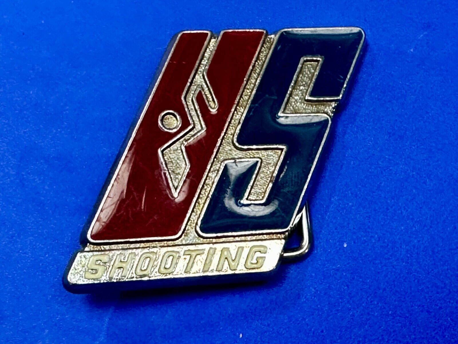 US Shooting Team Red White & Blue Commemorative Gun Rifle Spots Belt Buckle