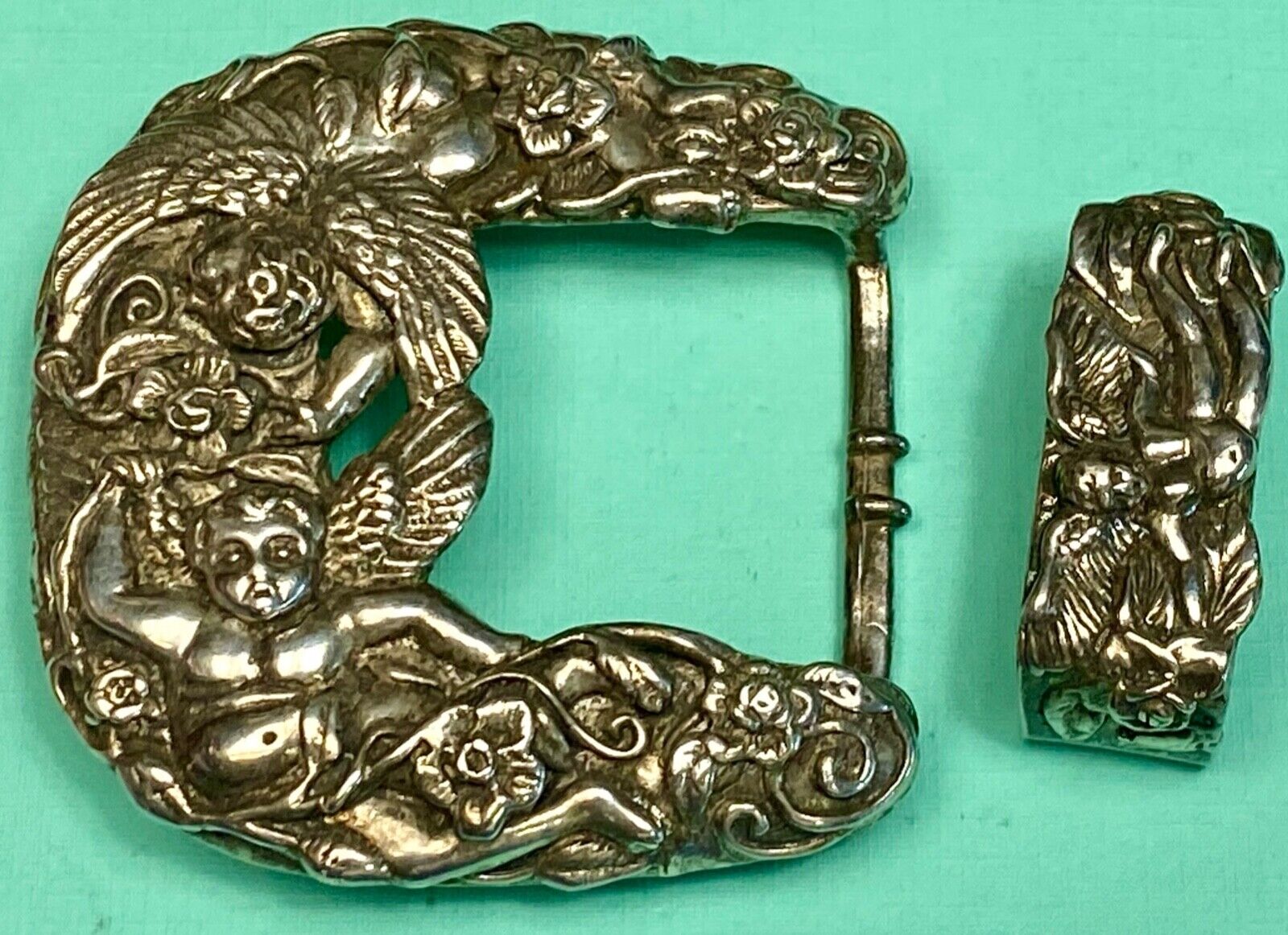 Amazing Andrea Barnett Angel Swirl Vtg. Sterling Silver belt buckle & Loop 110 G