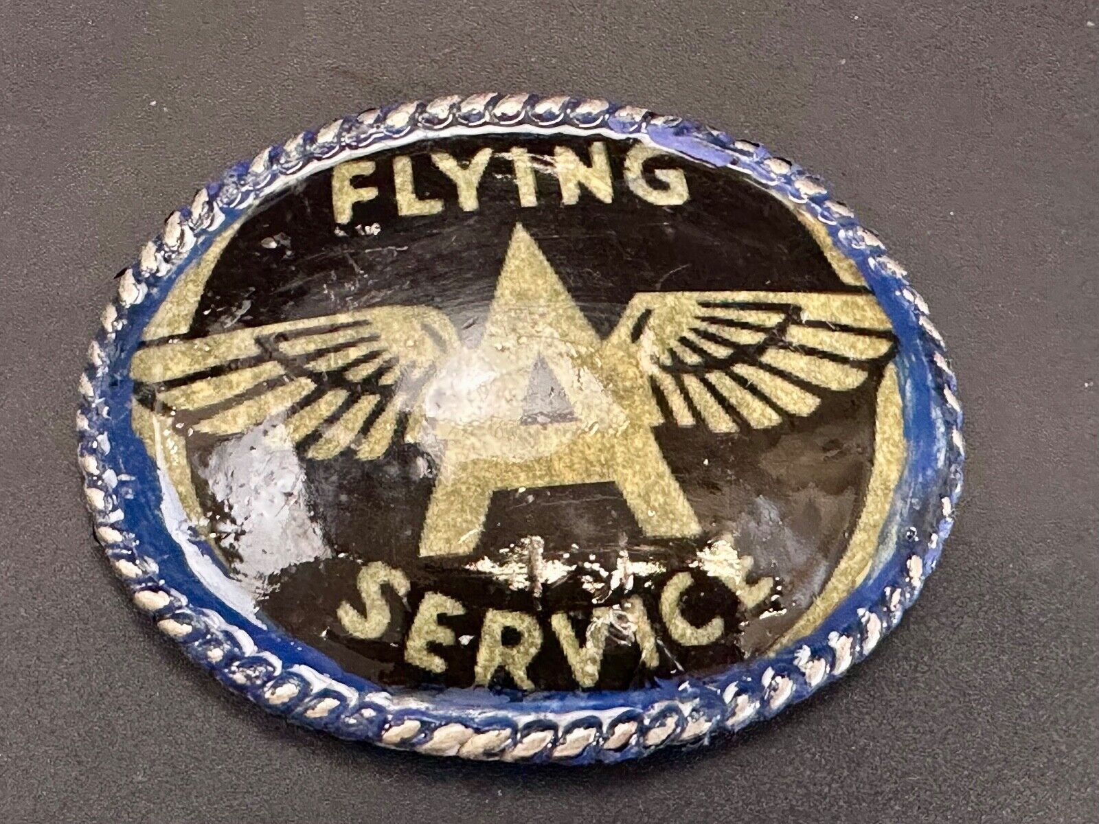 A W/ wings - Pilot's Airplane Flying Service large custom Vintage belt buckle