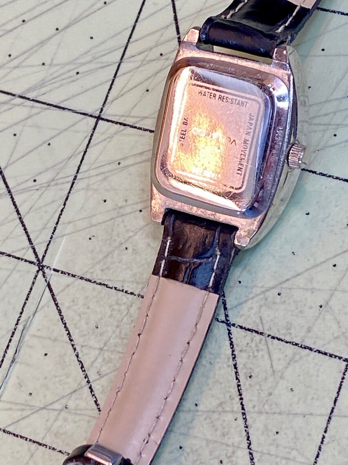 VELLACCIO watch - silver tone square face Diamond accent! black leather band