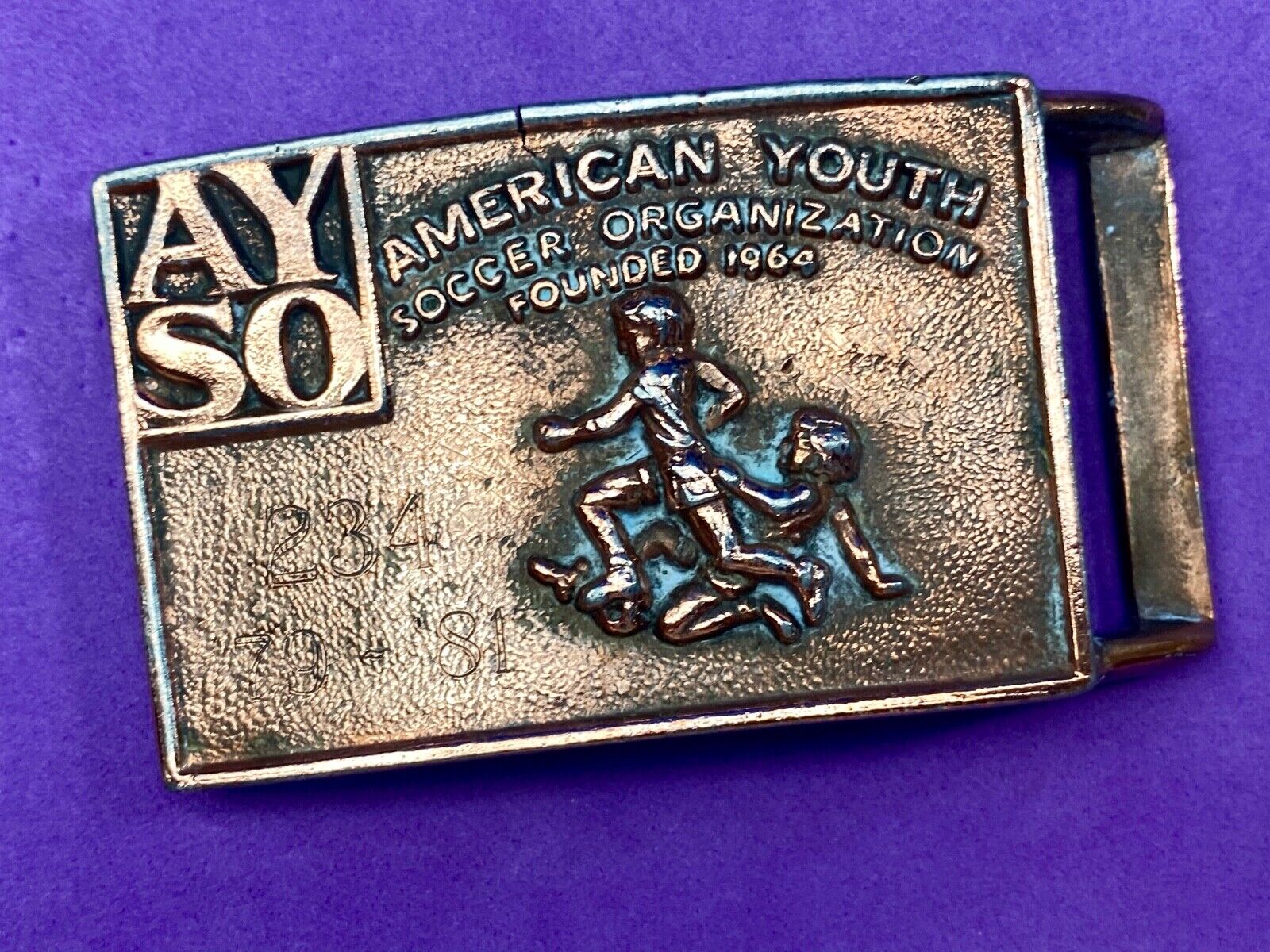 Vintage AYSO American Youth Soccer Organization belt buckle 