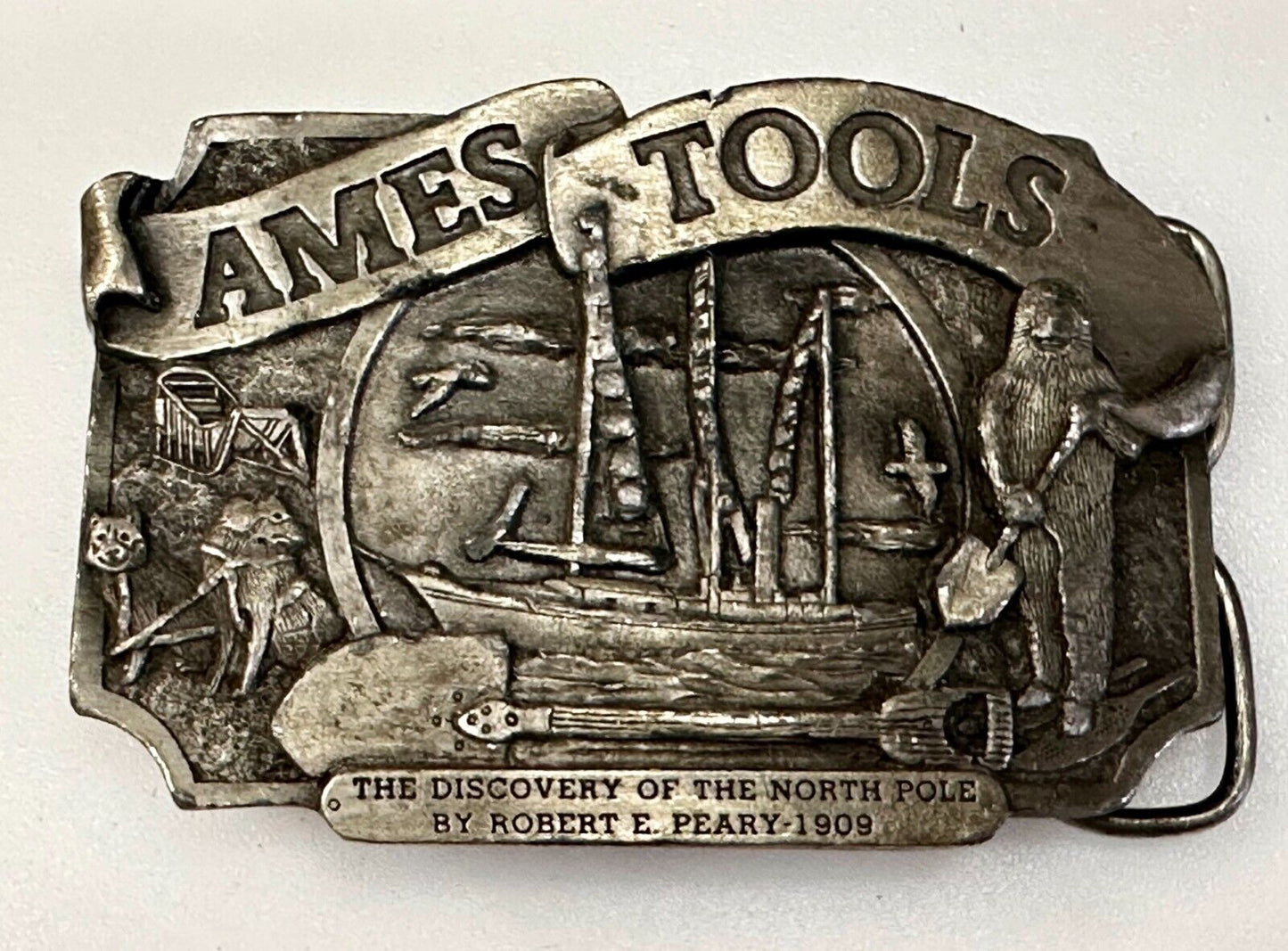 Ames Tools The Discovery of The North Pole by Robert E. Peary 1909 Belt Buckle