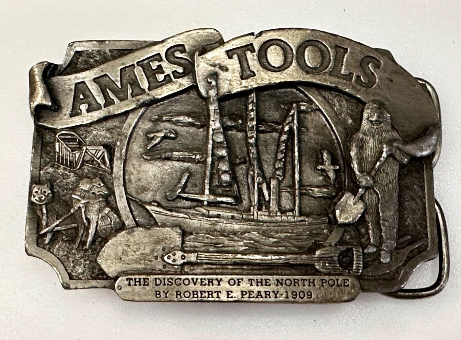 Ames Tools The Discovery of The North Pole by Robert E. Peary 1909 Belt Buckle