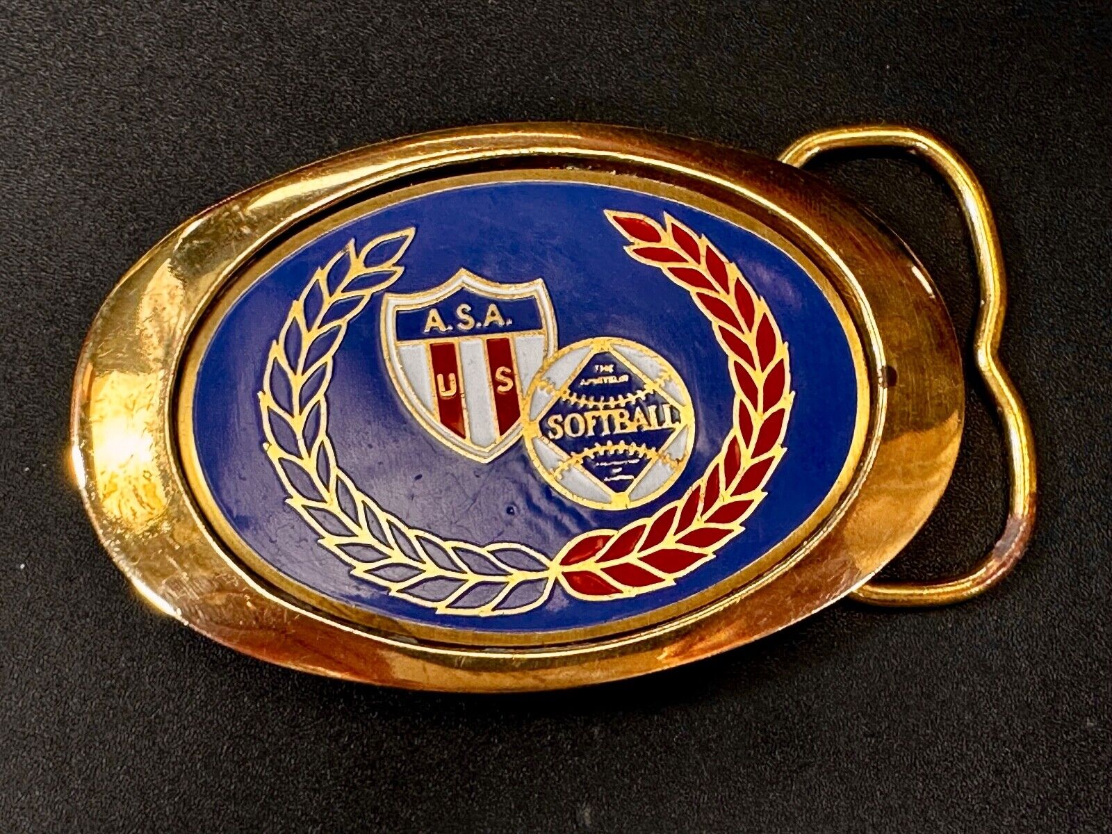 A.S.A. U S Softball Solid Brass Commemorative Collectible Vintage Belt Buckle