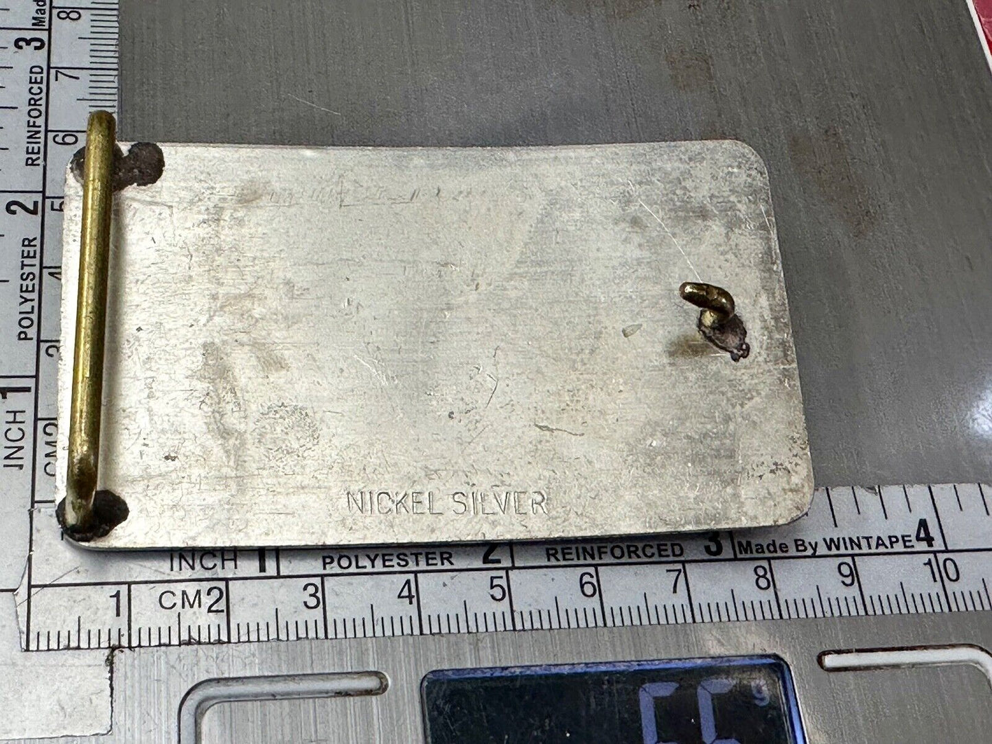 Vintage Horse w/  head down end of the trail Nickel Silver belt buckle w/ Stars