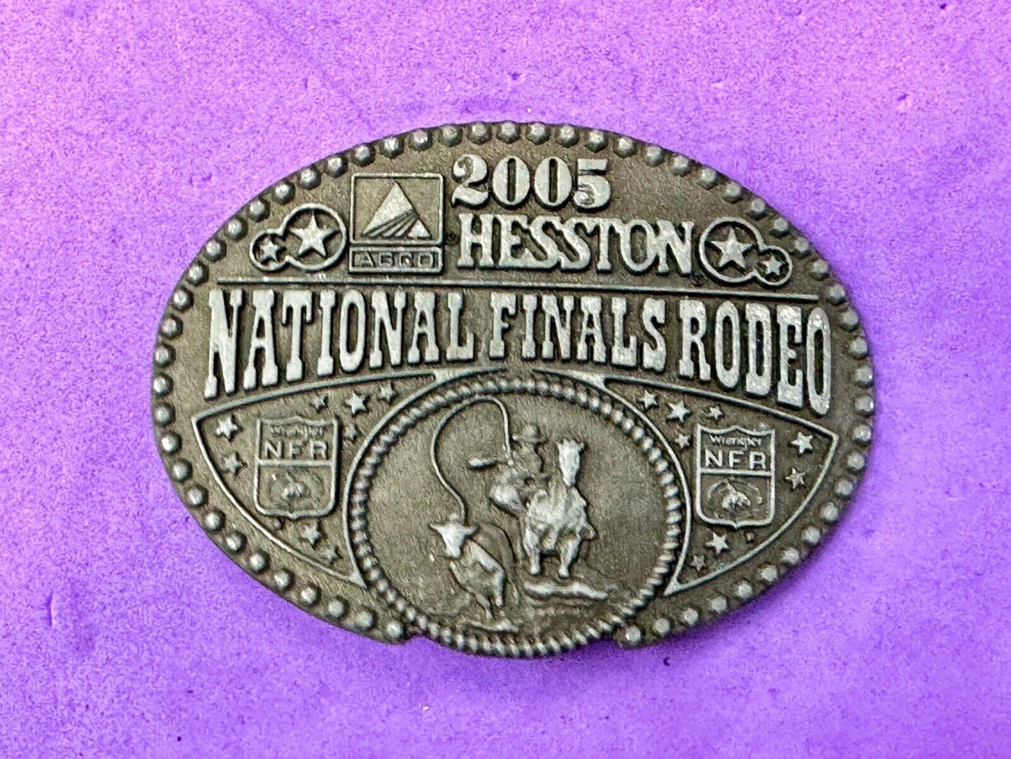 2005 NFR Cattle Rodeo Roping Cowboy Montana Silversmiths award SMALL belt buckle