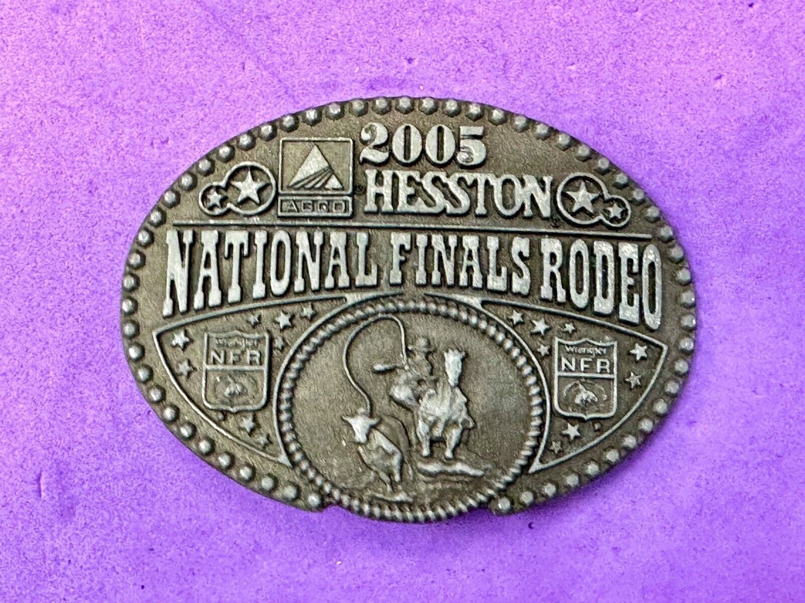 2005 NFR Cattle Rodeo Roping Cowboy Montana Silversmiths award SMALL belt buckle
