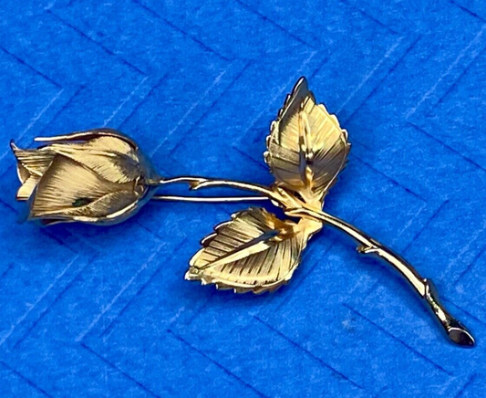 Vintage Giovanni Single Stem Rose Flower Gold Tone Brooch Pin