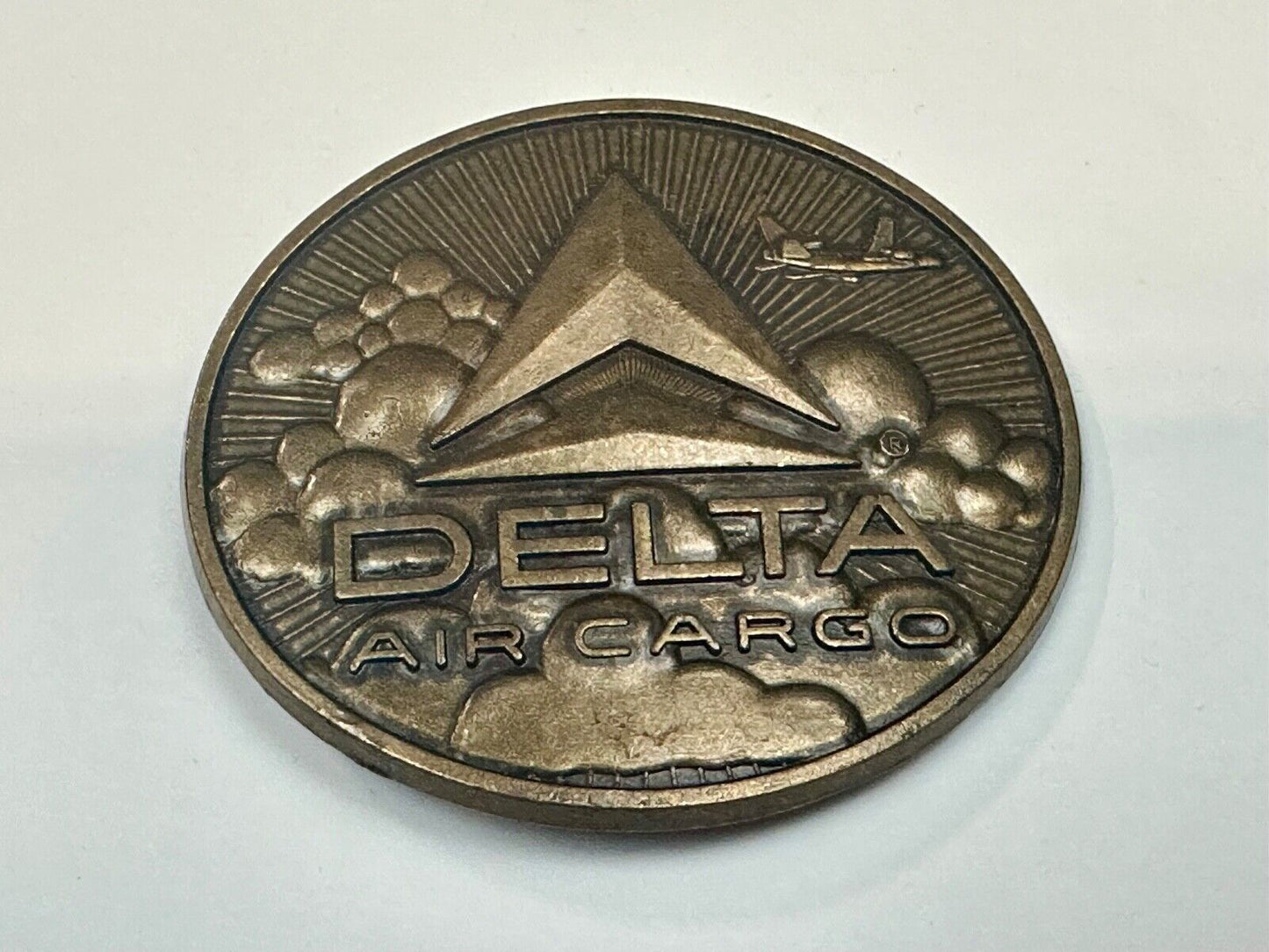 Vintage 1970s Delta Air Cargo Belt Buckle Brass tone Metal Airline Airplane USA