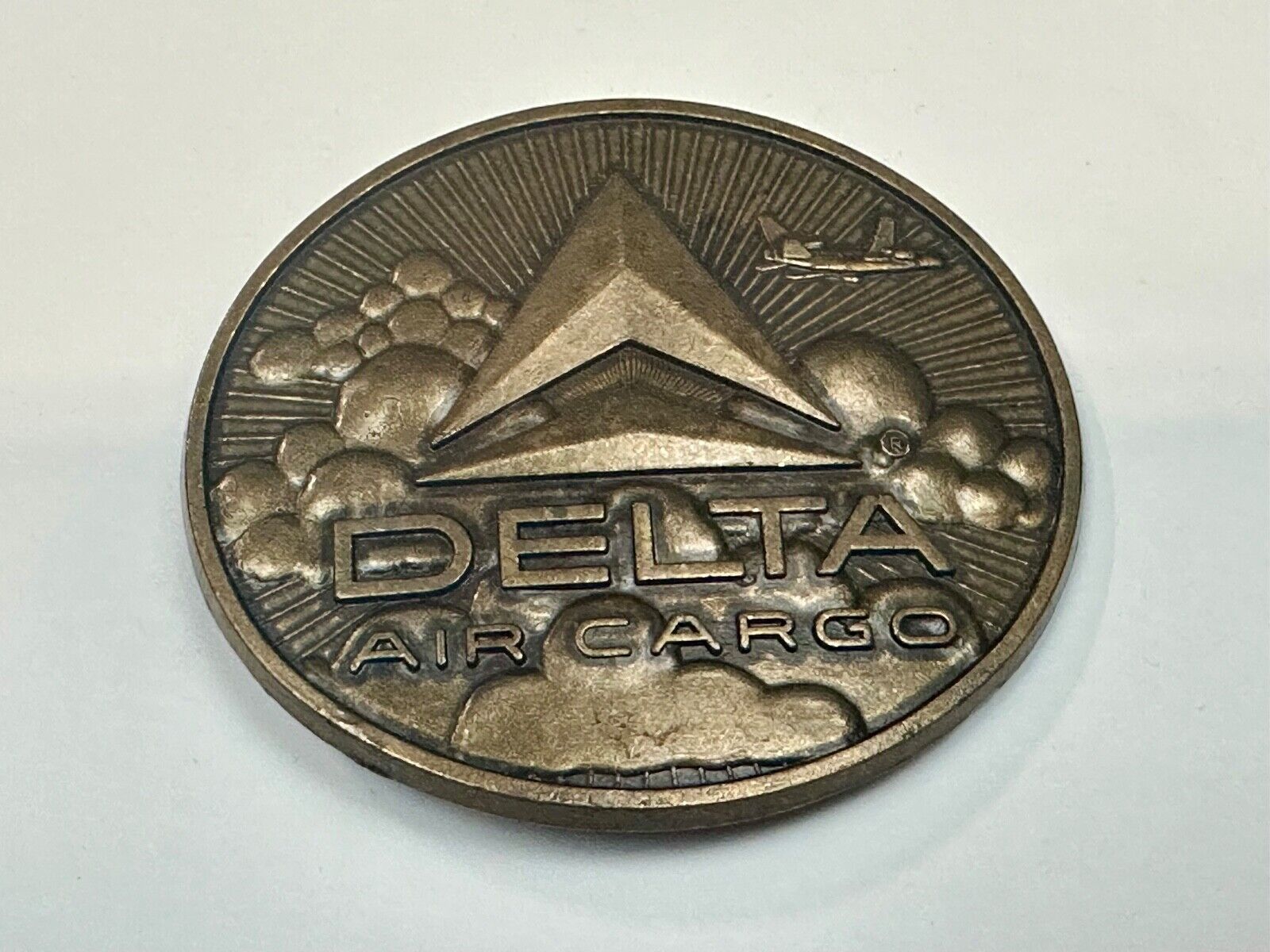 Vintage 1970s Delta Air Cargo Belt Buckle Brass tone Metal Airline Airplane USA