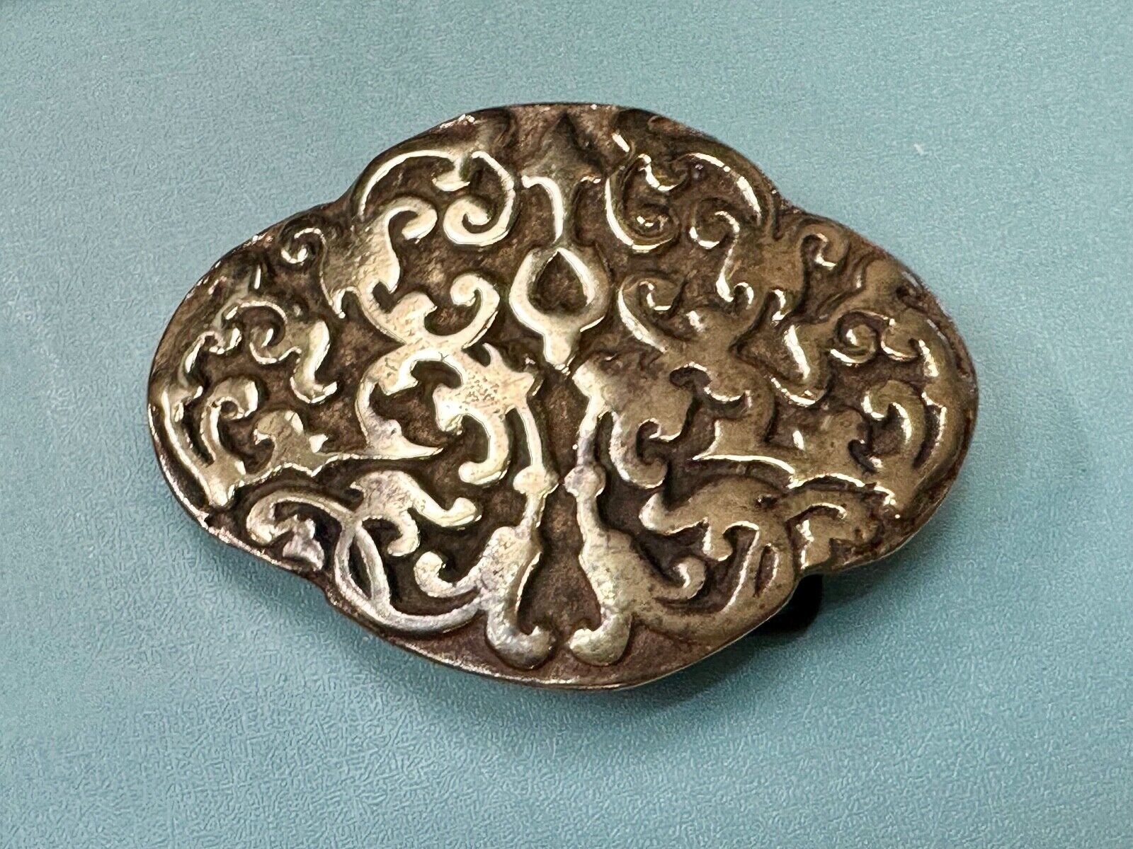 Vintage Hippie Hobo style curved swirl pattern cross solid brass belt buckle