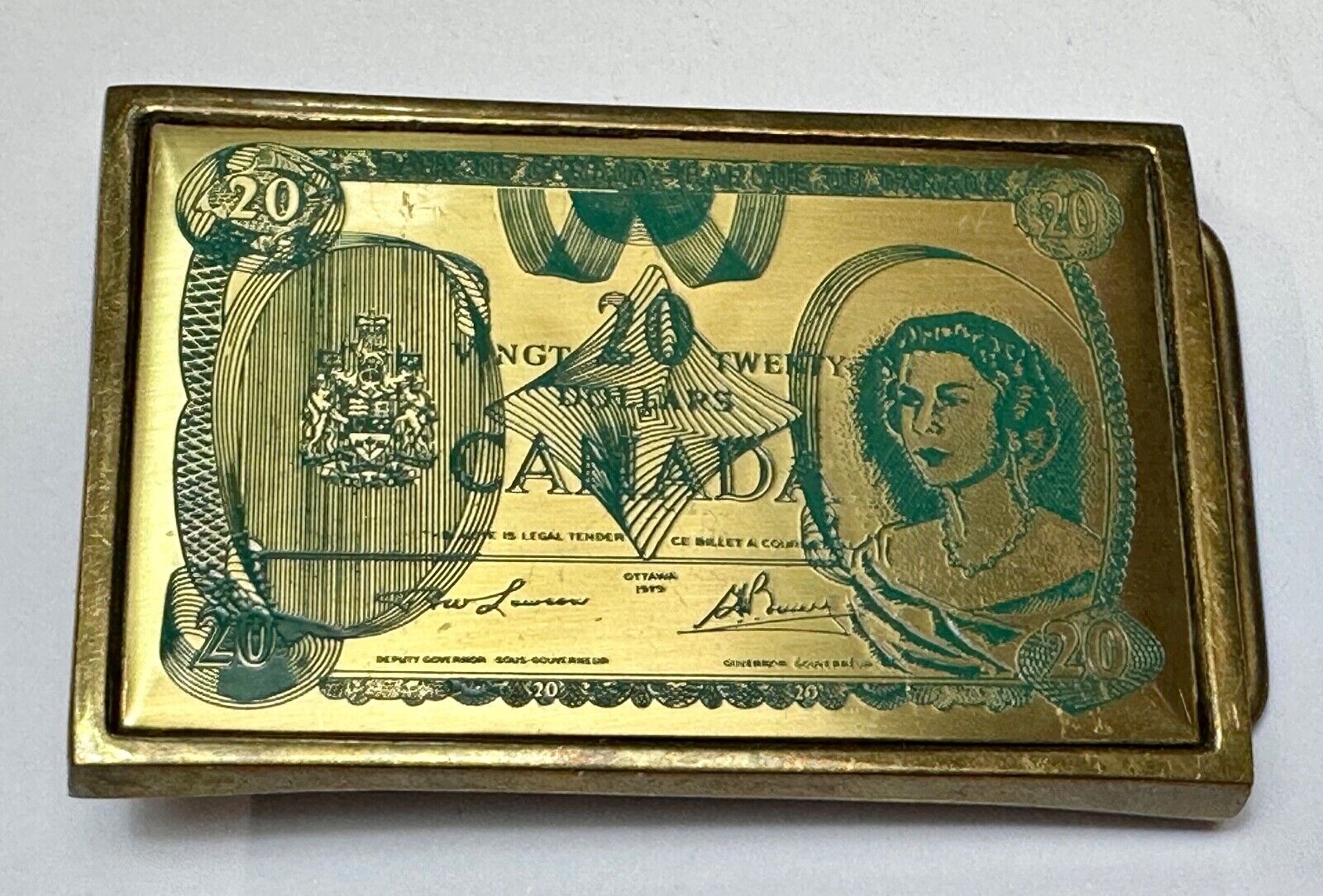 Twenty Dollars Canada Canadian Money Solid Brass Vintage 1983 Belt Buckle by NAP