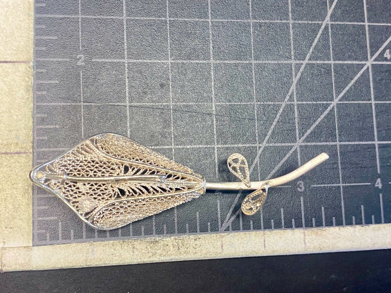 Vintage Filagree Easter Lily Flower Single Stem 925 Sterling Silver Brooch Pin