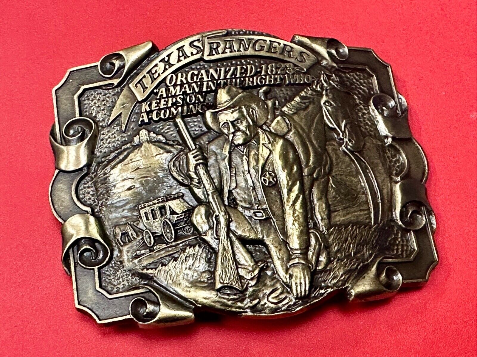 Texas Rangers Organized 1828 A man in the right who keeps on coming Belt Buckle