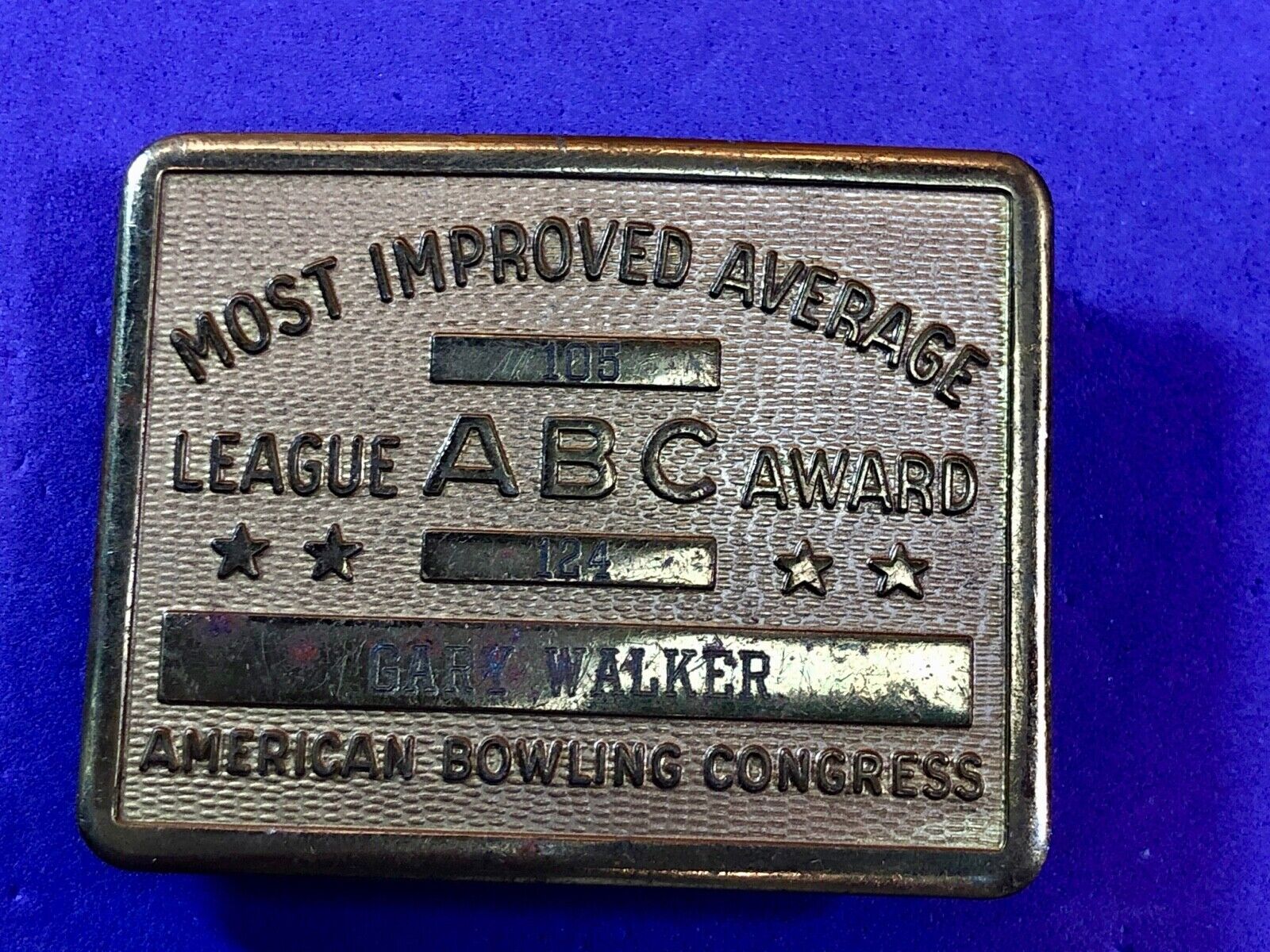 ABC Most Improved Average ABC Award Belt Buckle vintage old Bowl Bowling ball 