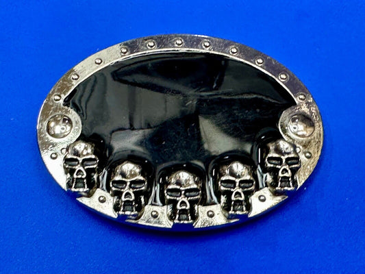 Black and silver Belt Buckle with multiple skulls on boarder