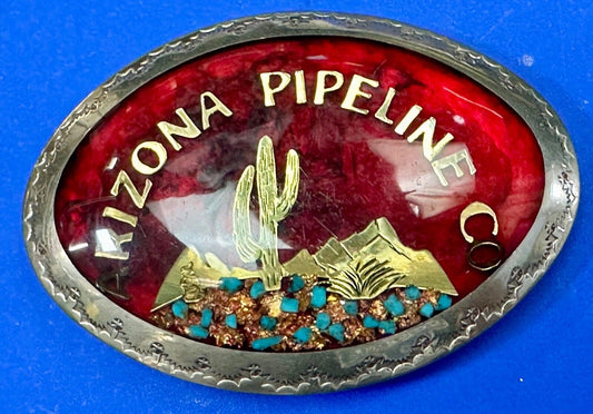 Arizona Pipeline Oil Mine inlaid turquoise Native American hallmark belt buckle