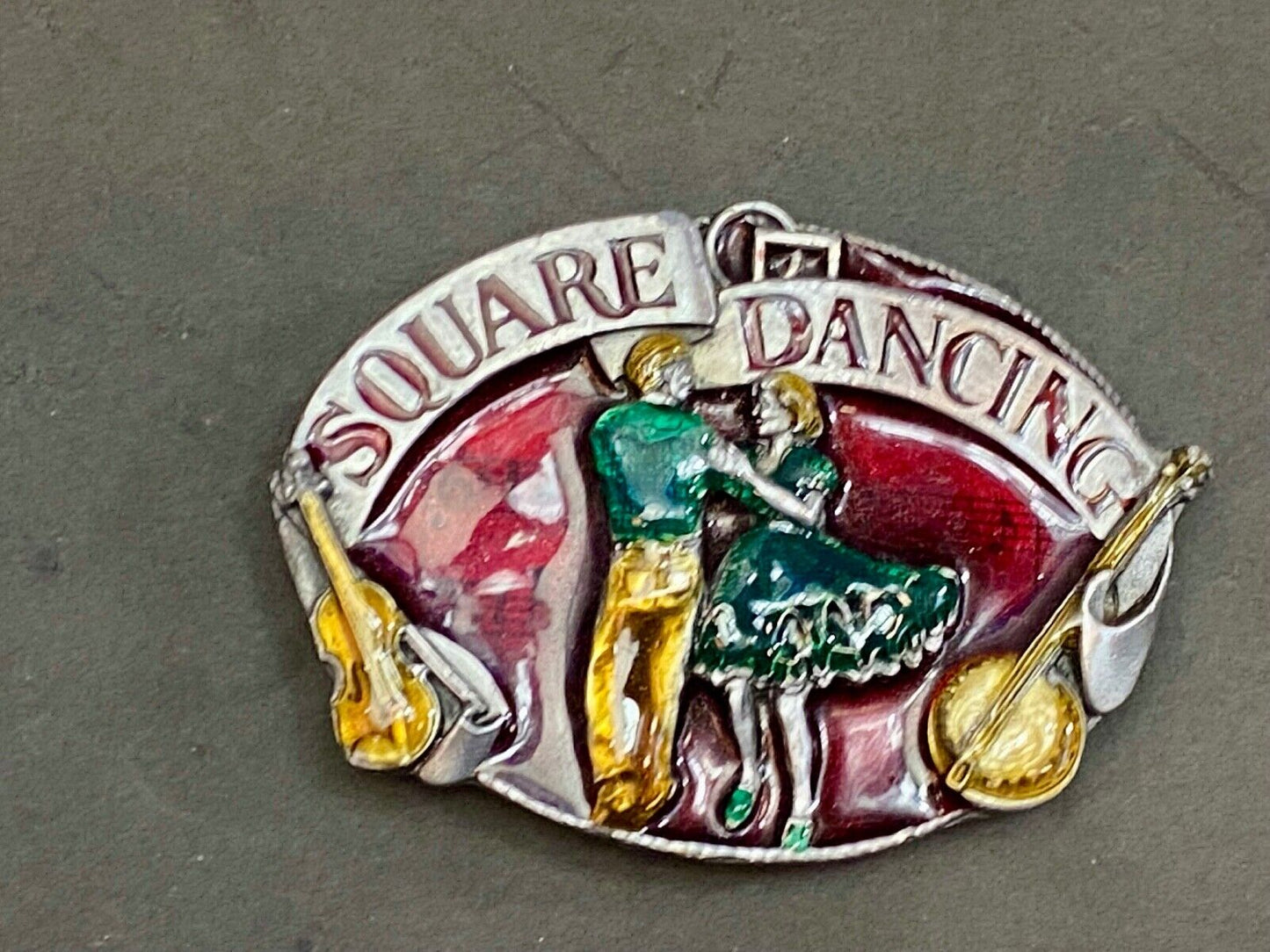 Vintage 1980'S Romantic Couple Square Dancing Music Belt Buckle By Siskiyou 