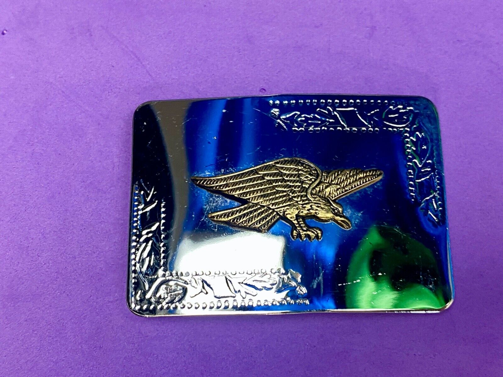 Vintage Hunting Diving Flying Eagle - Two Tone Mirrored Rectangular Belt Buckle