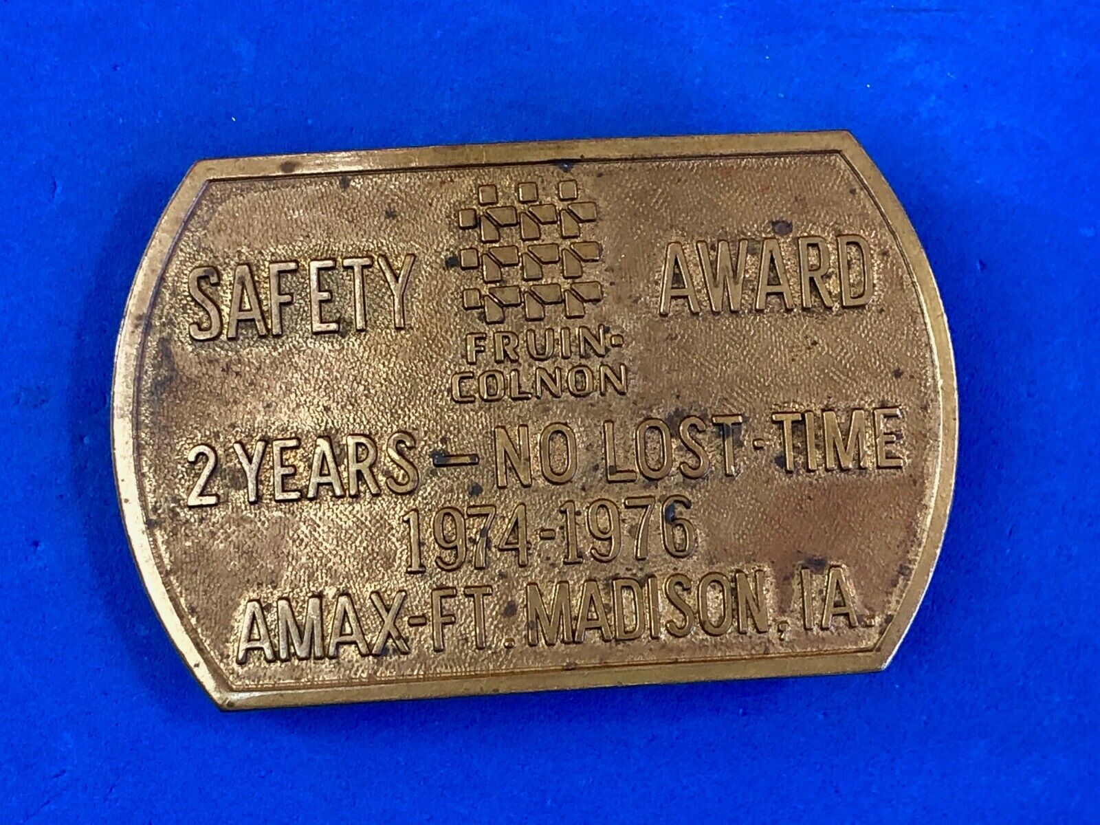 Vintage 1970’s two year safety award- no lost time belt buckle 