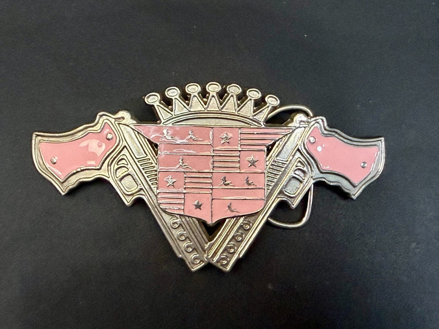 90's Pink Guns Caddy Crest Crown Cadillac Logo Emblem Belt Buckle by 187 INC