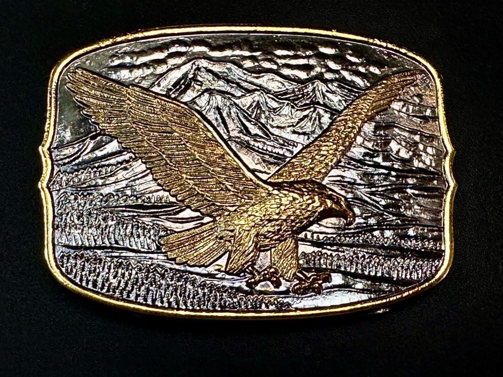 Majestic American Bald Eagle Flying high USA Mountains Two Tone Belt Buckle