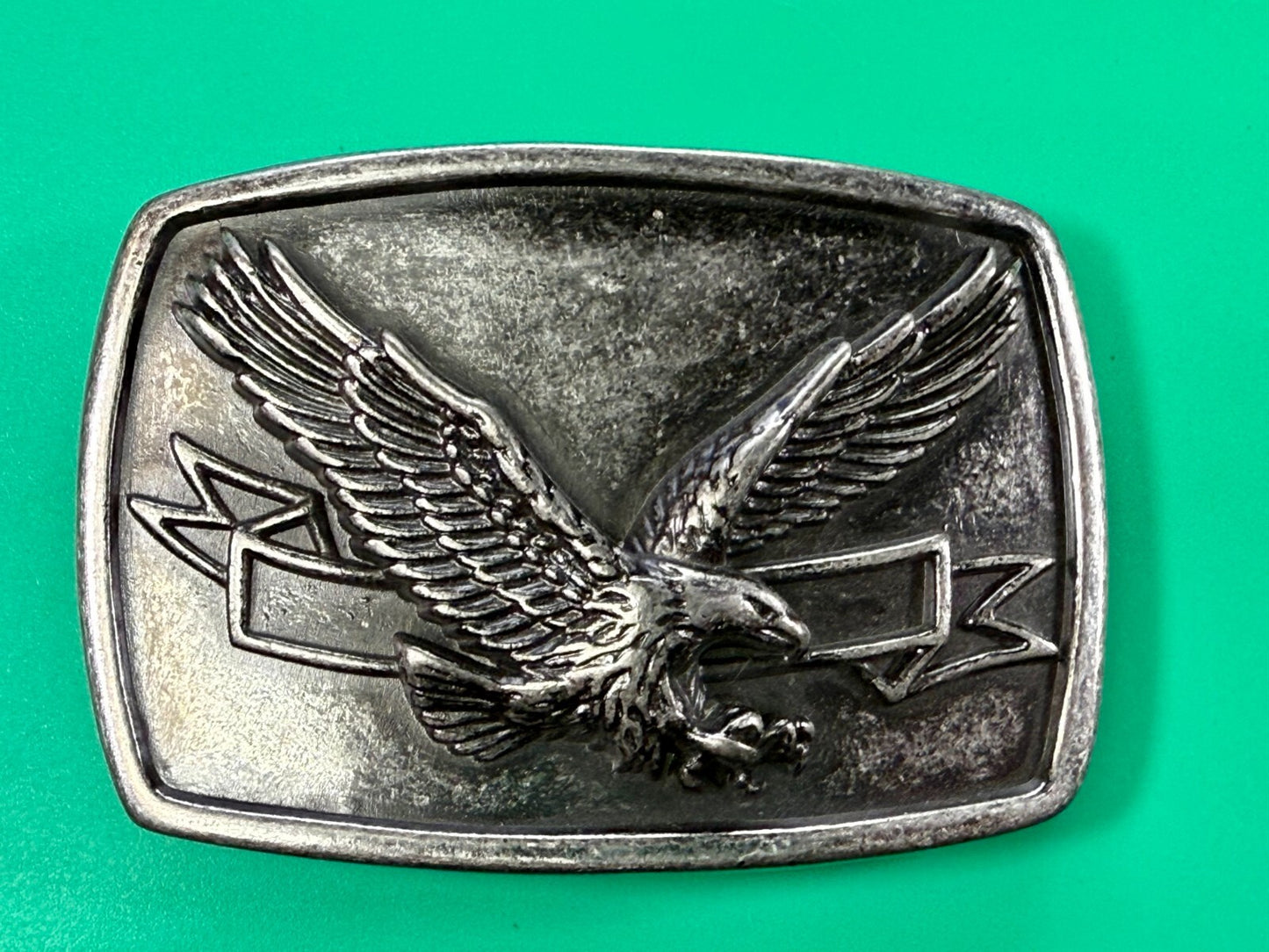 American Bald Eagle Flying Diving With Award Ribbon Vintage Belt Buckle