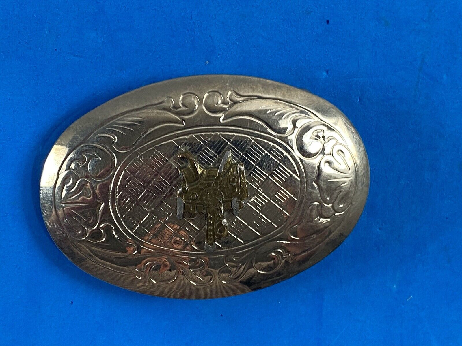 Vintage Horse Saddle Western Belt Buckle - Two Tone - Quality! Usa Made 