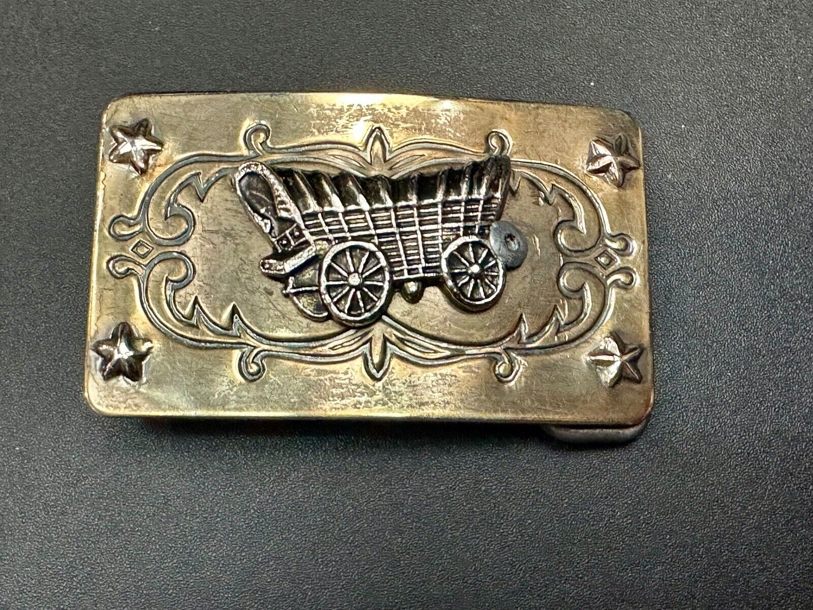 Vintage Covered Wagon Ornate belt buckle to restore