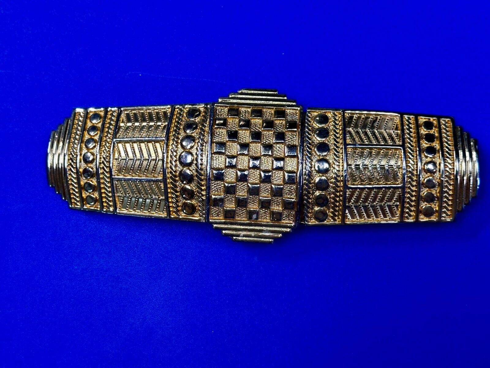 6" Wide Two Piece interlocking Gold Tone Vintage Belt Buckle by Dotty Smith