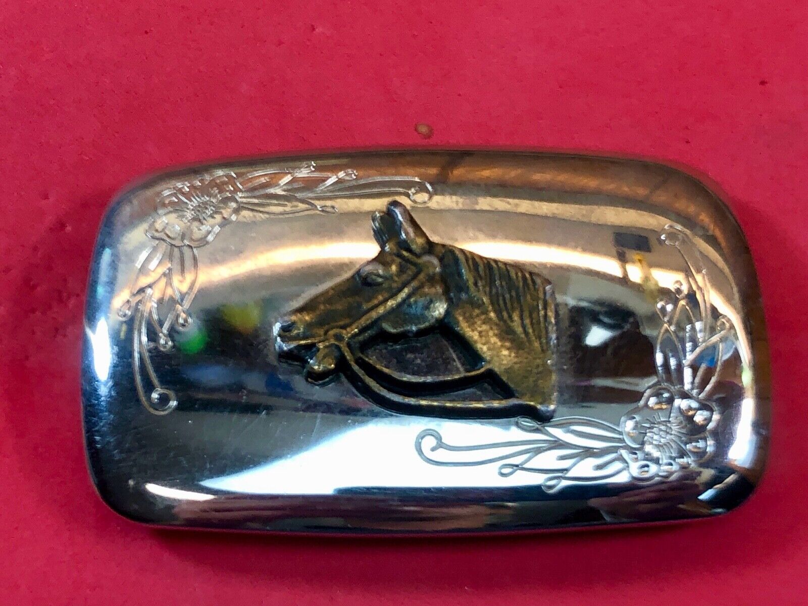 USA made western two tones horse head bust mirrored belt buckle 