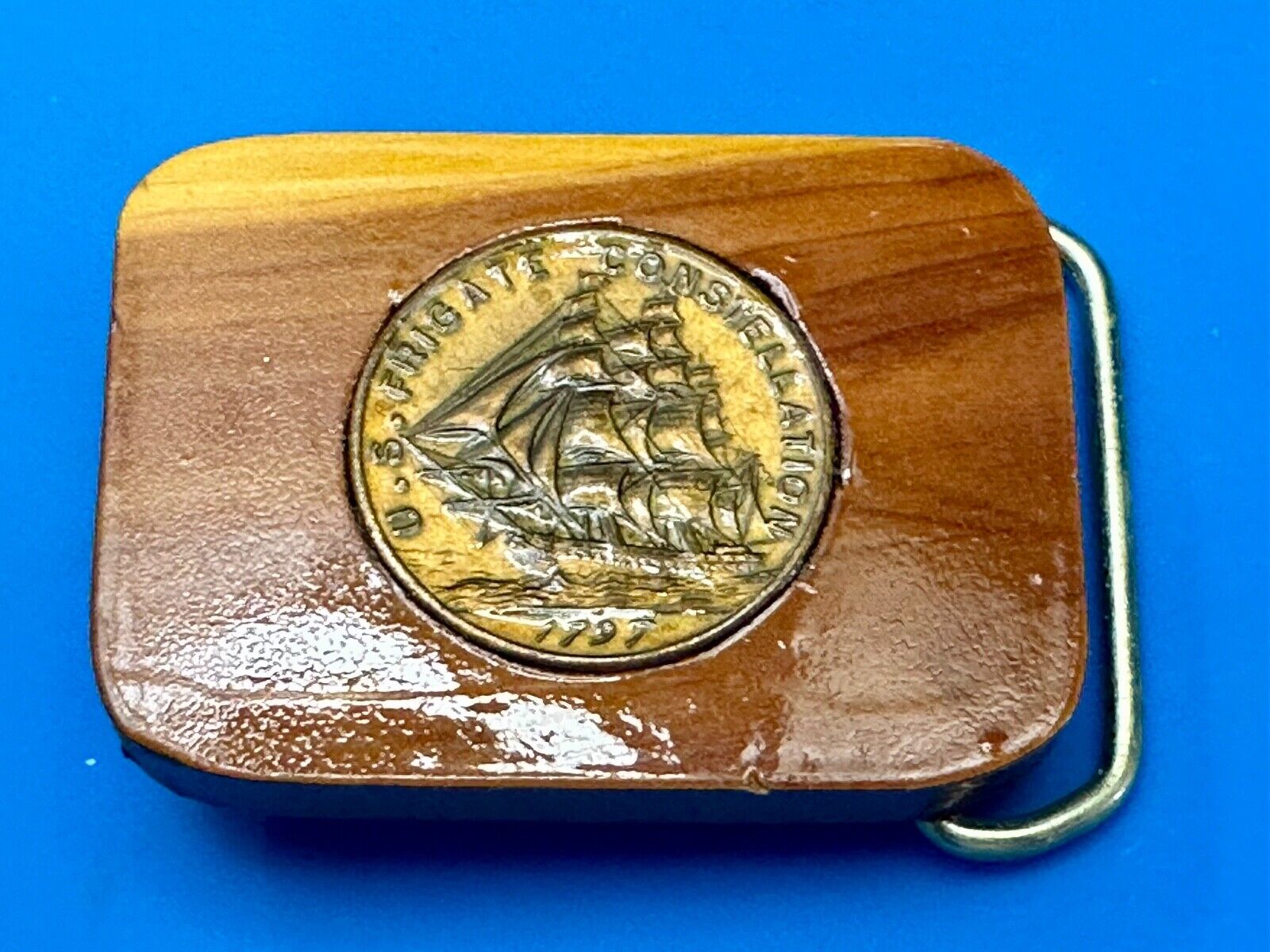 1797 USS Frigate Constellation Medal custom artisan inland to wood Belt Buckle