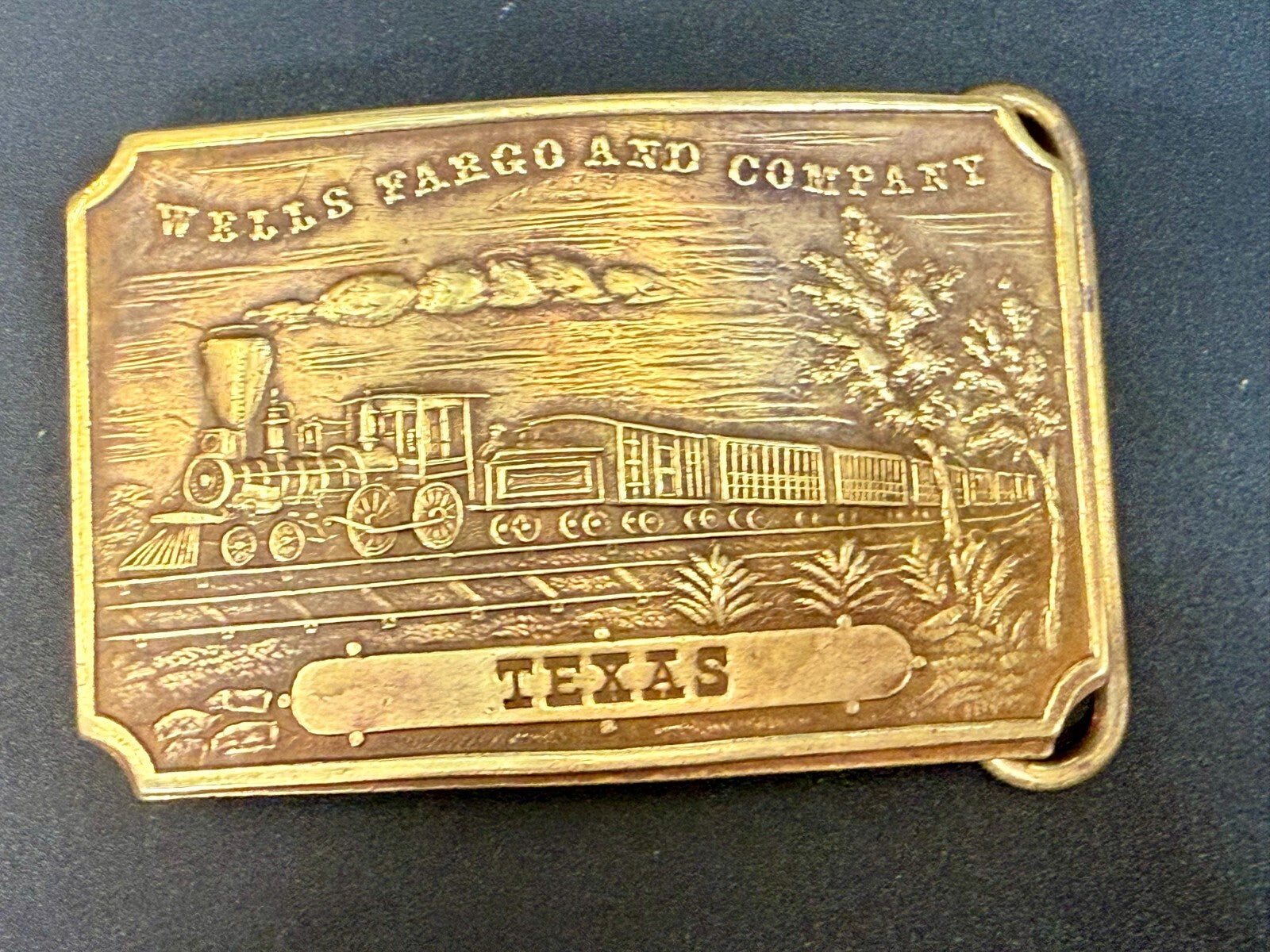 TEXAS Railroad Train Engine TIFFANY NY Wells Fargo & Company Belt Buckle