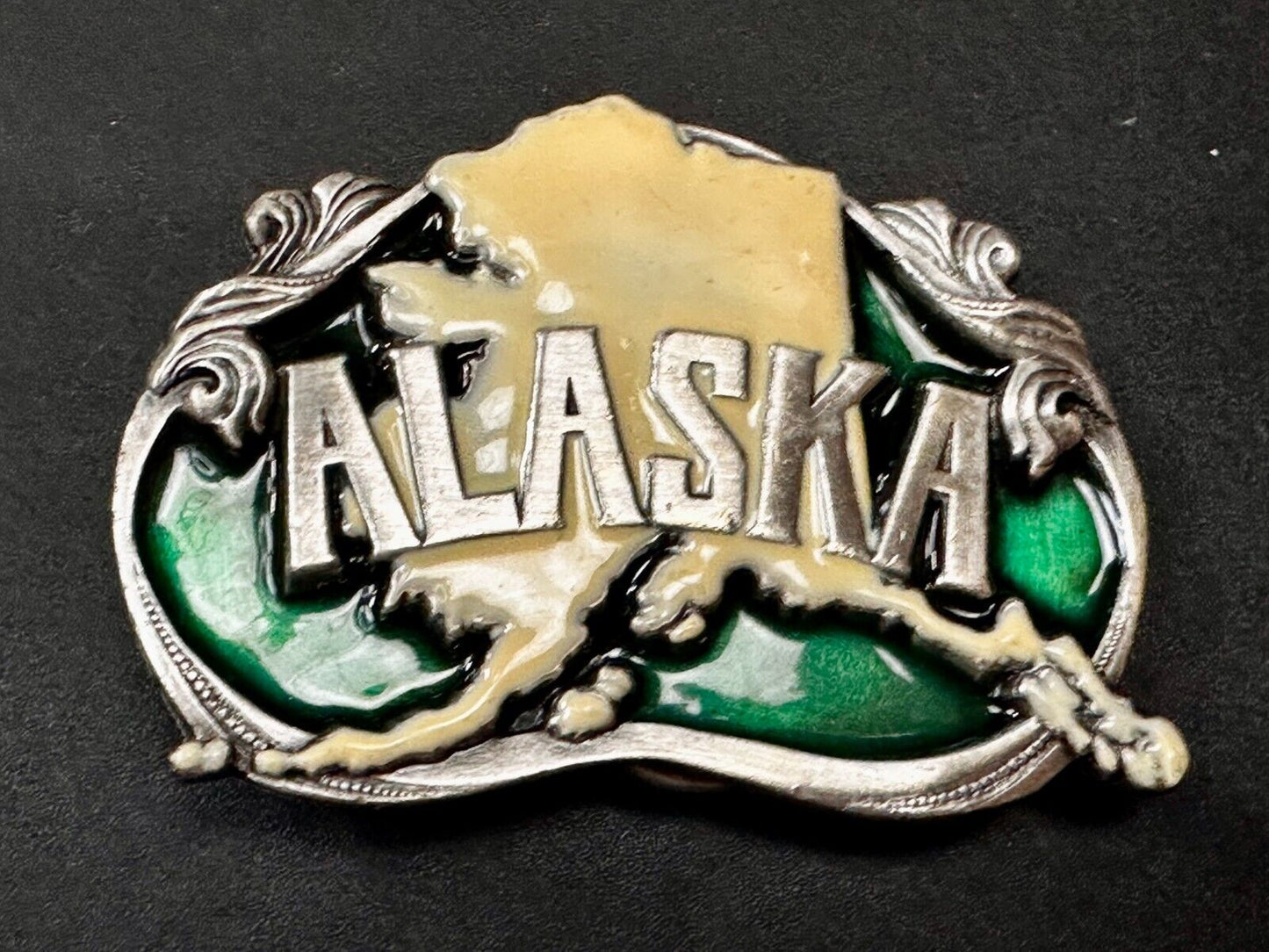 Alaska The Great Land Last Frontier State Map Vintage 1984 Siskiyou Belt Buckle