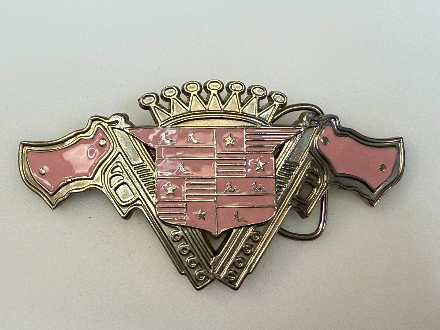 90's Pink Guns Caddy Crest Crown Cadillac Logo Emblem Belt Buckle by 187 INC